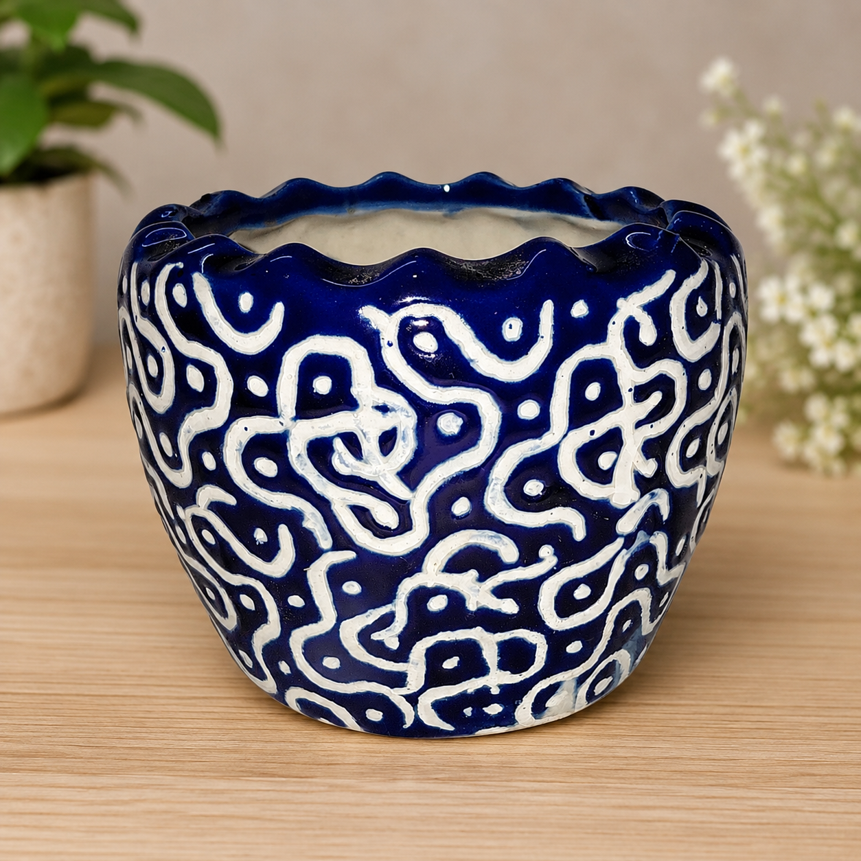blue ceramic planter