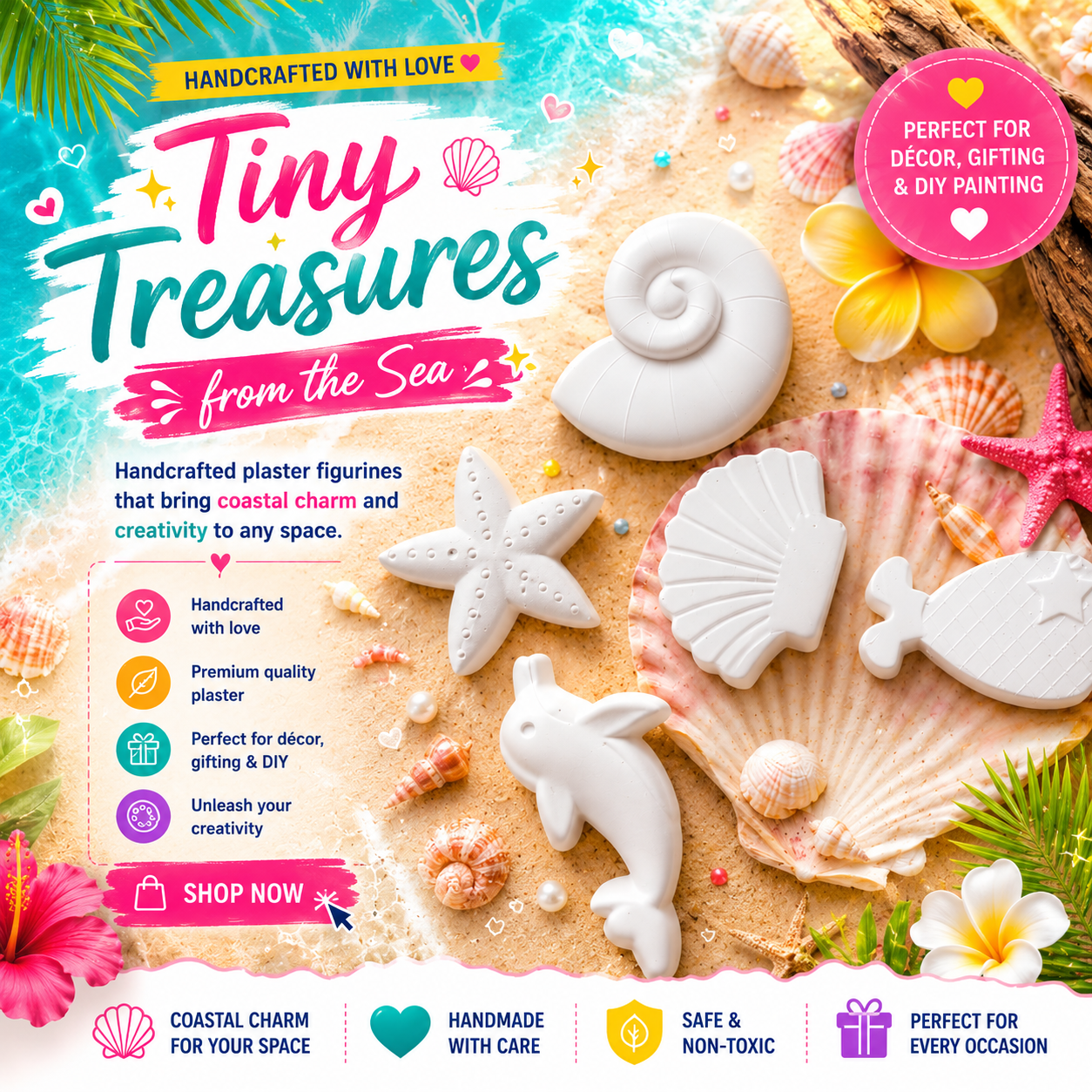 Sea-Themed Plaster Figurines ✨ Bring the magic of the ocean into your home! 🐚💙