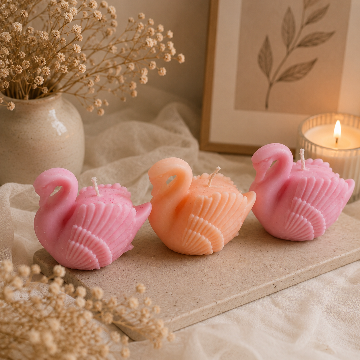 Swan candles - set of 3